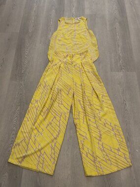 Forever 21 Contemporary Yellow 2-Piece Set Wide Leg Pants & Top Size M